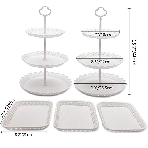 FEOOWV Set of 5 Pcs Round 3-Tier Cake Stand Party Food Server Display Stand with Plastic Serving Trays for Wedding Birthday Party Decor (Style B)