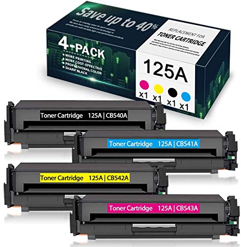 4-Pack (1BK+1C+1Y+1M) 125A | CB540A CB541A CB542A CB543A Compatible Remanufactured Toner Cartridge Replacement for HP Color CP1215 CP1518ni CP1515n CM1312nfi Printer, Toner Cartridge.