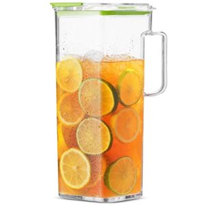 Komax Large Plastic Water Pitcher with Lid Square Water Carafe with Lids – BPA-Free, Dishwasher Safe Plastic Pitcher – Water, Tea, or Juice Containers with Lids for Fridge (2.3 Liters)