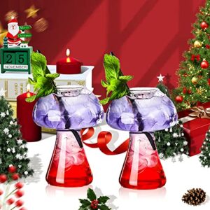 SuproBarware Mushroom Glasses Creative Mushroom Cocktail Glass Cup Set of 2 Clear Mushroom Shaped Drinks Cups 250ml Wine Glasses for Party Novelty Drinking for KTV Bar Club (Transparent)