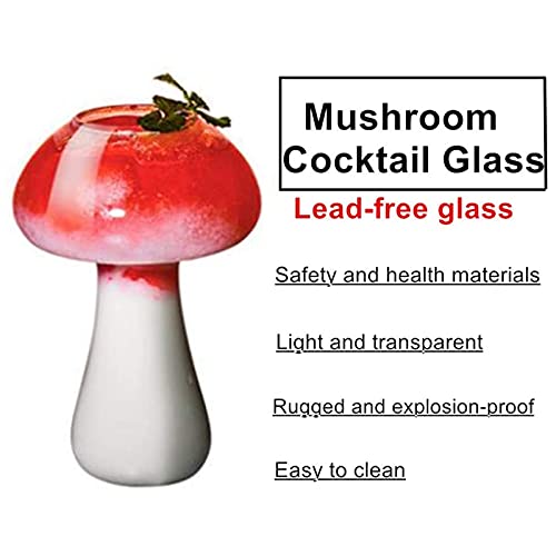 SuproBarware Mushroom Glasses Creative Mushroom Cocktail Glass Cup Set of 2 Clear Mushroom Shaped Drinks Cups 250ml Wine Glasses for Party Novelty Drinking for KTV Bar Club (Transparent)