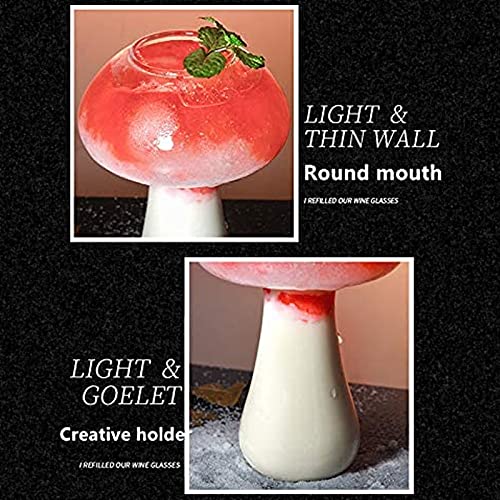 SuproBarware Mushroom Glasses Creative Mushroom Cocktail Glass Cup Set of 2 Clear Mushroom Shaped Drinks Cups 250ml Wine Glasses for Party Novelty Drinking for KTV Bar Club (Transparent)