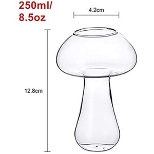 SuproBarware Mushroom Glasses Creative Mushroom Cocktail Glass Cup Set of 2 Clear Mushroom Shaped Drinks Cups 250ml Wine Glasses for Party Novelty Drinking for KTV Bar Club (Transparent)