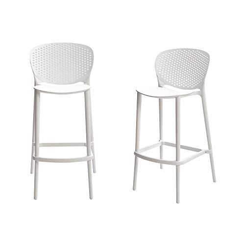 Amazon Basics High Back Indoor Molded Plastic Barstool with Footrest, Set of 2 - White