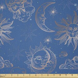 ambesonne magic moon fabric by the yard, celestial sun and moon night sky occult mystic depiction, stretch knit fabric for clothing sewing and arts crafts, 1 yard, blue