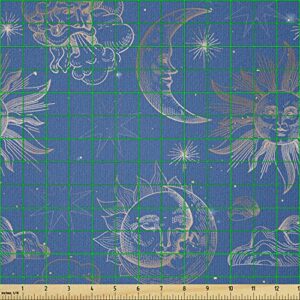 Ambesonne Magic Moon Fabric by The Yard, Celestial Sun and Moon Night Sky Occult Mystic Depiction, Stretch Knit Fabric for Clothing Sewing and Arts Crafts, 1 Yard, Blue