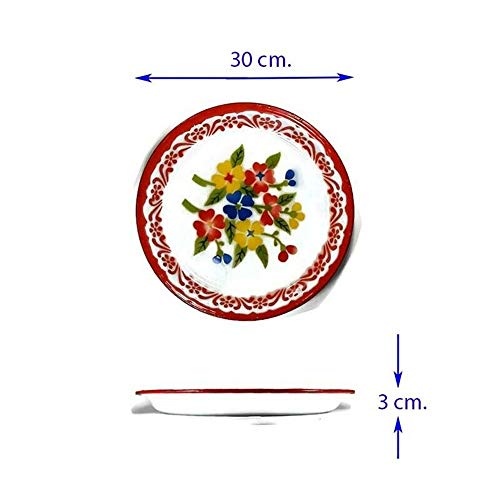 12" Round Enamel Floral Food Tray Vintage Serving Plate Dish Bowl Thai Restaurant Cooking