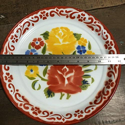 12" Round Enamel Floral Food Tray Vintage Serving Plate Dish Bowl Thai Restaurant Cooking