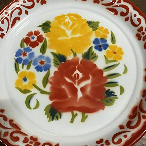 12" Round Enamel Floral Food Tray Vintage Serving Plate Dish Bowl Thai Restaurant Cooking