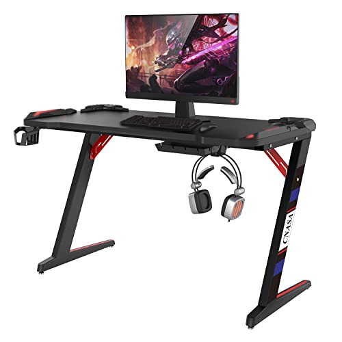 JLHT CNASA Gaming Desk,Gaming Table,Gaming Desk with led Lights,RGB Desk, Black Gaming Desks,pc Computer Desk with RGB LED Lights,Cup Holder, Headphone Hook,Storage