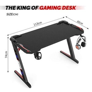 JLHT CNASA Gaming Desk,Gaming Table,Gaming Desk with led Lights,RGB Desk, Black Gaming Desks,pc Computer Desk with RGB LED Lights,Cup Holder, Headphone Hook,Storage