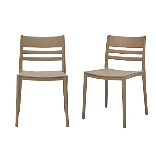 Amazon Basics Dark Beige, Armless Slot-Back Dining Chair-Set of 2, Premium Plastic (Pack of 1)