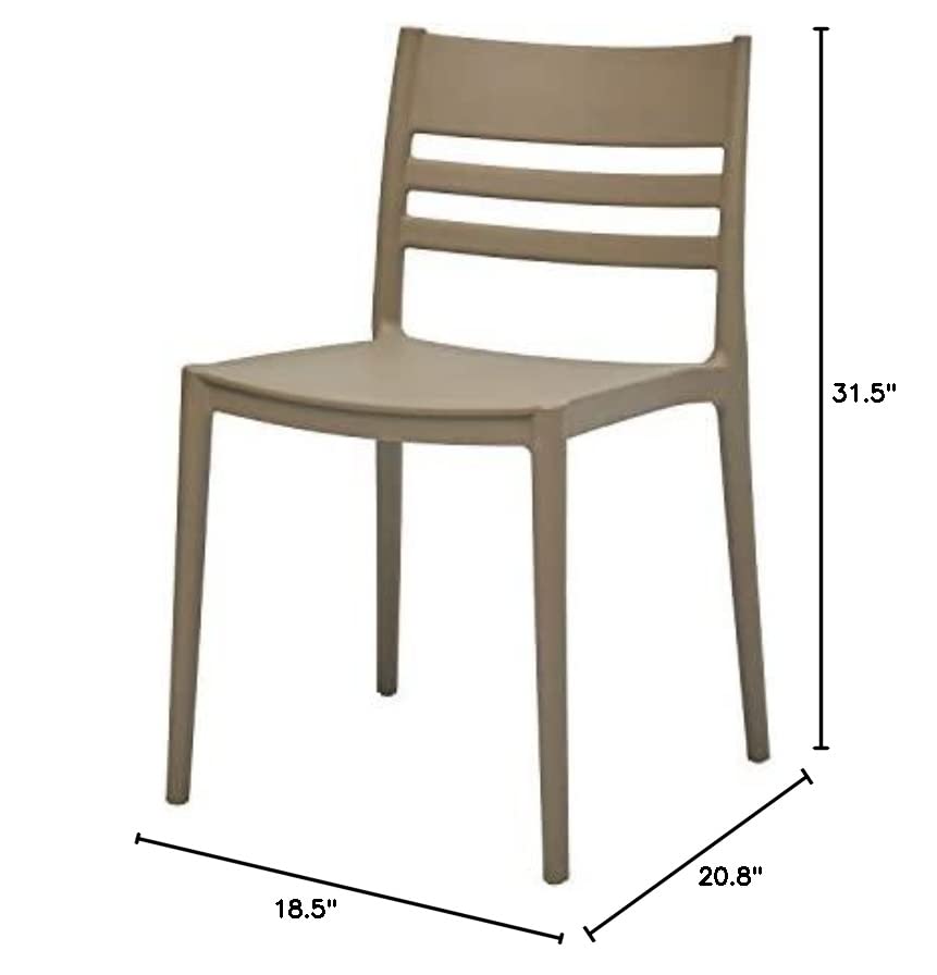 Amazon Basics Dark Beige, Armless Slot-Back Dining Chair-Set of 2, Premium Plastic (Pack of 1)