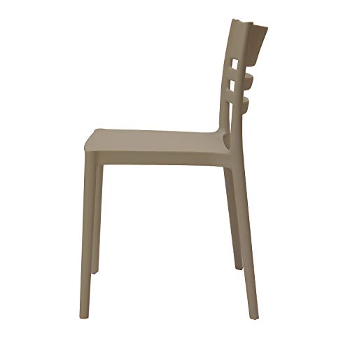 Amazon Basics Dark Beige, Armless Slot-Back Dining Chair-Set of 2, Premium Plastic (Pack of 1)