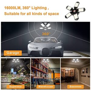 LED Garage Light 2 Pack - 160W Led Shop Light, 16000 Lumen 360° Lighting Garage Lights Ceiling LED with 5 Adjustable Panels, 6500K Daylight for Barn Workshop Basement Support E26/E27 Screw Socket