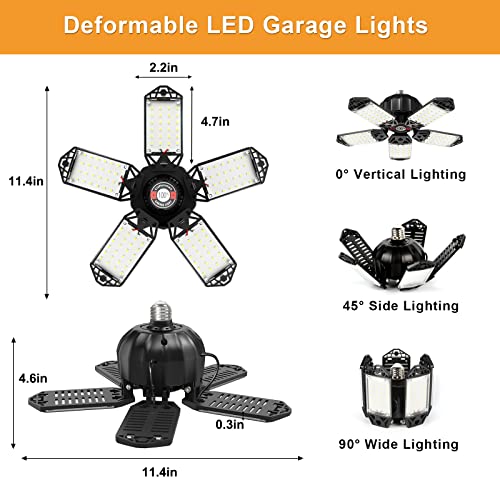 LED Garage Light 2 Pack - 160W Led Shop Light, 16000 Lumen 360° Lighting Garage Lights Ceiling LED with 5 Adjustable Panels, 6500K Daylight for Barn Workshop Basement Support E26/E27 Screw Socket