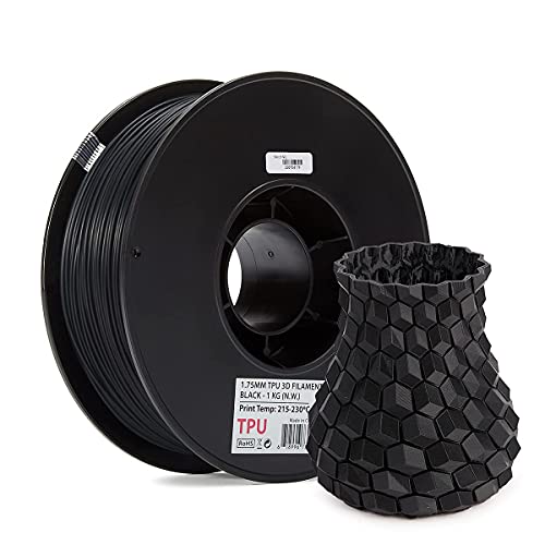 Inland 1.75mm Black TPU 3D Printer Filament, Dimensional Accuracy +/- 0.03 mm - 1kg Spool (2.2 lbs)