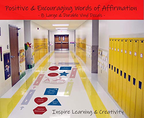 Positive Inspirational and Encouraging Word Affirmations Accessory Kit for School Hallway & Classroom Sensory Pathways (8 Large Decals)