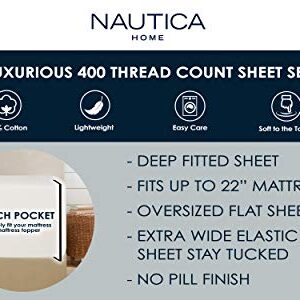 Nautica - Queen Sheets, Cotton Sateen Bedding, 400 Thread Count, Silky Smooth & Wrinkle Resistant (Regatta White, Queen)