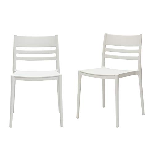 Amazon Basics White, Armless Slot-Back Dining Chair-Set of 2, Premium Plastic