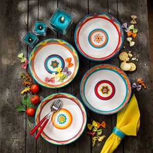EuroCeramica Galicia Andalusian-Inspired Collection, Pasta Bowls Set of 4, Vibrant Assorted Patterns, Multicolor Design