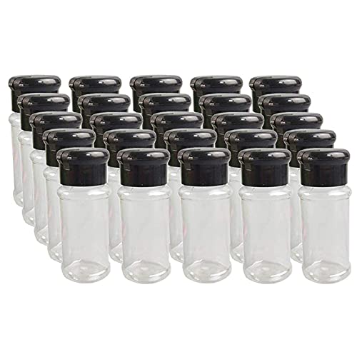 25 Pcs Empty Plastic Spice Bottles Set for Storing Barbecue Seasoning Salt Pepper and More 90 ml/3 oz Black