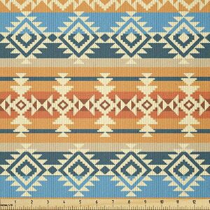 ambesonne southwestern fabric by the yard, striped backdrop with geometric tribal motifs native mexican cultural heritage, stretch knit fabric for clothing sewing and arts crafts, 2 yards, multicolor