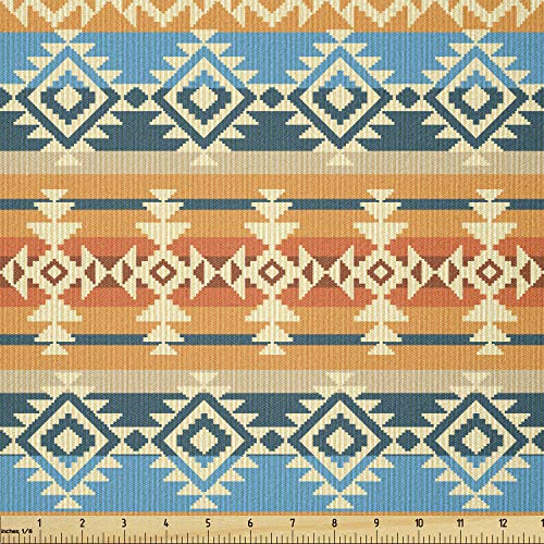 Ambesonne Southwestern Fabric by The Yard, Striped Backdrop with Geometric Tribal Motifs Native Mexican Cultural Heritage, Stretch Knit Fabric for Clothing Sewing and Arts Crafts, 2 Yards, Multicolor