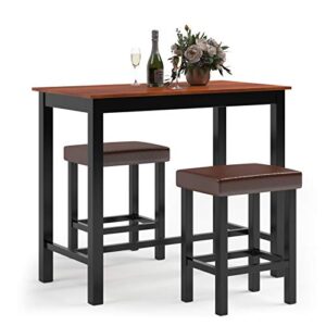 giantex 3-piece pub dining table set, 36 inch wood counter height table set with 2 upholstered stools, rectangular breakfast table set, bistro table set, kitchen table set