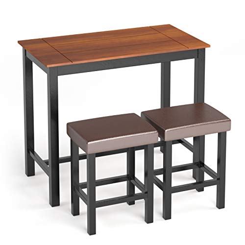 Giantex 3-Piece Pub Dining Table Set, 36 Inch Wood Counter Height Table Set with 2 Upholstered Stools, Rectangular Breakfast Table Set, Bistro Table Set, Kitchen Table Set