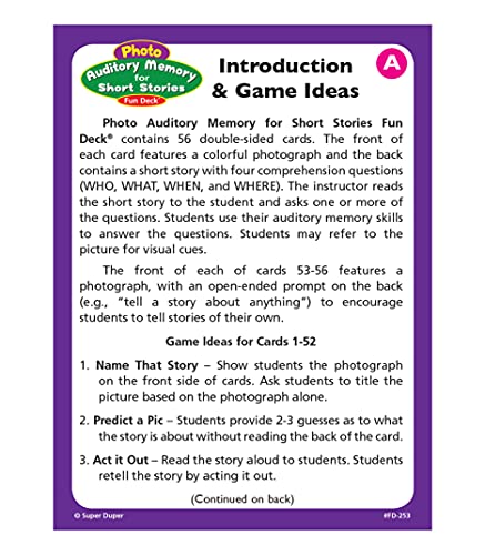 Super Duper Publications | Photo Auditory Memory for Short Stories Fun Deck Flash Cards | Educational Learning Resource for Children