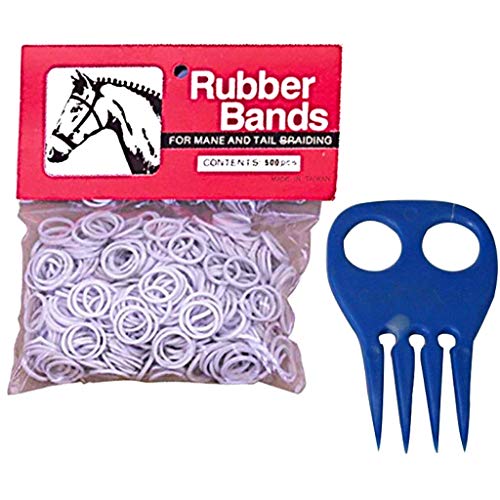 Horse Mane Braiding and Banding Bundle - Mane/Tail Rubber Bands, Braid Aid Braiding Comb (White)