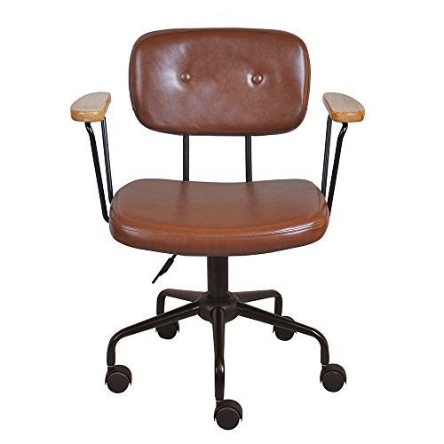 GIA Adjustable Swivel Chair with Armrests and Brown Vegan Leather Seat