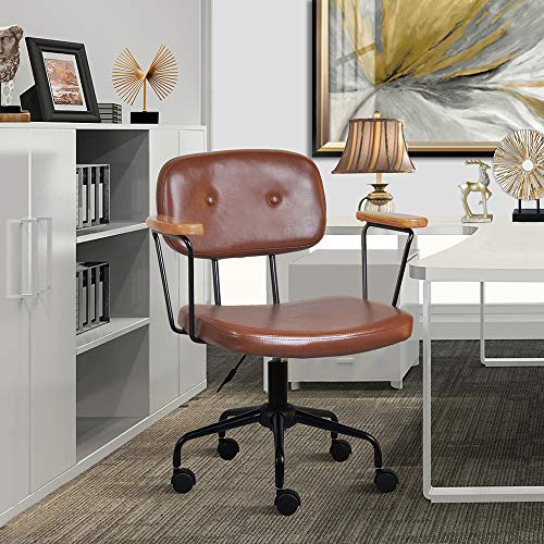 GIA Adjustable Swivel Chair with Armrests and Brown Vegan Leather Seat