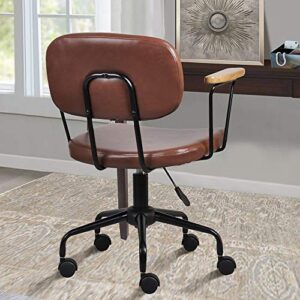 GIA Adjustable Swivel Chair with Armrests and Brown Vegan Leather Seat