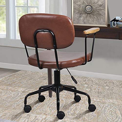 GIA Adjustable Swivel Chair with Armrests and Brown Vegan Leather Seat