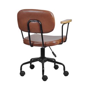 GIA Adjustable Swivel Chair with Armrests and Brown Vegan Leather Seat