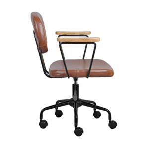 GIA Adjustable Swivel Chair with Armrests and Brown Vegan Leather Seat