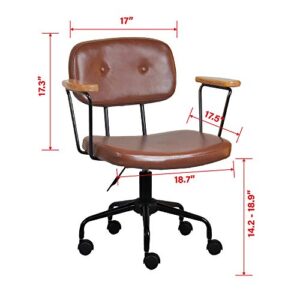 GIA Adjustable Swivel Chair with Armrests and Brown Vegan Leather Seat