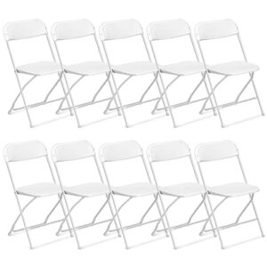 VINGLI 10 Pack White Plastic Folding Chair, Indoor Outdoor Portable Stackable Commercial Seat with Steel Frame 350lb. Capacity for Events Office Wedding Party Picnic Kitchen Dining