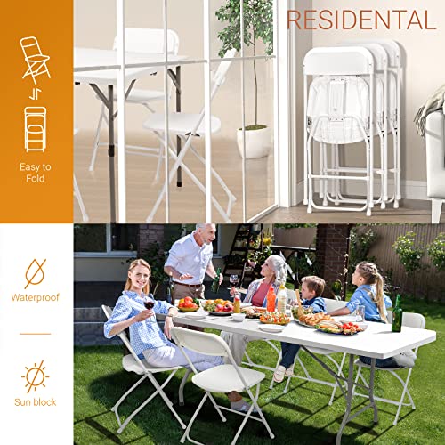 VINGLI 10 Pack White Plastic Folding Chair, Indoor Outdoor Portable Stackable Commercial Seat with Steel Frame 350lb. Capacity for Events Office Wedding Party Picnic Kitchen Dining