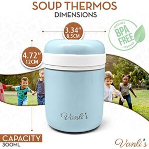 Vanli's Thermos Food Jar - Insulated Food Jar Container w/ Lid for Kids, Stainless Steel, Double-Walled, Wide Mouth Soup Thermos for Hot Drinks, Lunch Containers for Hot Food & Cold Food - 10 oz, Blue