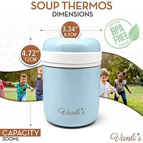 Vanli's Thermos Food Jar - Insulated Food Jar Container w/ Lid for Kids, Stainless Steel, Double-Walled, Wide Mouth Soup Thermos for Hot Drinks, Lunch Containers for Hot Food & Cold Food - 10 oz, Blue