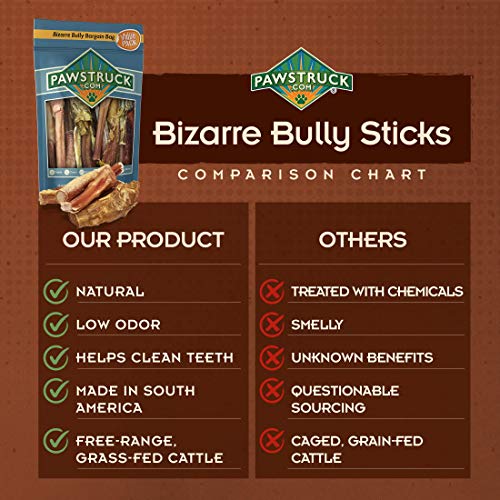 Pawstruck “Bizarre” Bully Sticks for Dogs (by Weight) Eco-Conscious, Bulk, Natural & Odorless Bullie Bones Made for K9 & Puppies - Long Lasting Chew by USA Company (5" to 7" Sticks, 8oz. Bag)