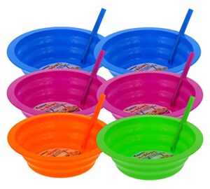 arrow home products sip-a-bowl set, 22oz, 6pk - bpa free straw bowls for kids to sip up every drop without the mess -made in the usa, great for cereal, ice cream, soup, milk-blue, pink, green, orange