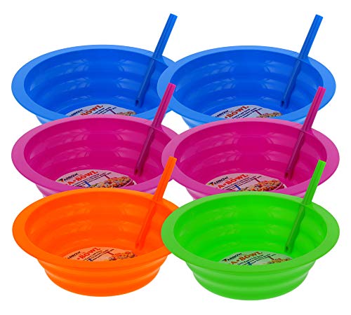 Arrow Home Products Sip-A-Bowl Set, 22oz, 6pk - BPA Free Straw Bowls for Kids To Sip Up Every Drop Without the Mess -Made in the USA, Great for Cereal, Ice Cream, Soup, Milk-Blue, Pink, Green, Orange