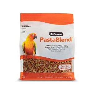zupreem pastablend smart pellets bird food for medium birds, 2 lb bag - made in the usa, daily nutrition, essential vitamins, minerals for cockatiels, quakers, lovebirds, small conures