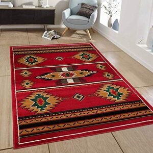 champion rugs southwest native american navajo indian rustic lodge aztec geometric modern area rug design in red (5’ 3” x 7’ 5”)