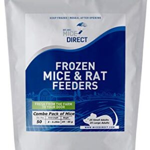 MiceDirect Frozen Mice Combo Pack of 50 Small Adult & Large Adult Feeder Mice – 25 Small Adults & 25 Large Adults - Food for Corn Snakes, Ball Pythons, & Pet Reptiles - Snake Feed Supplies