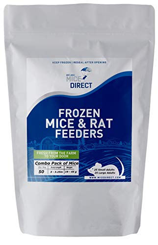 MiceDirect Frozen Mice Combo Pack of 50 Small Adult & Large Adult Feeder Mice – 25 Small Adults & 25 Large Adults - Food for Corn Snakes, Ball Pythons, & Pet Reptiles - Snake Feed Supplies